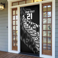 New Zealand Lawn Bowls Custom Door Cover Black Maori Warrior Tribal Silver Fern - Polynesian Pride