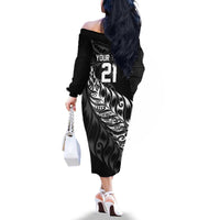 New Zealand Lawn Bowls Custom Family Matching Off The Shoulder Long Sleeve Dress and Hawaiian Shirt Black Maori Warrior Tribal Silver Fern - Polynesian Pride