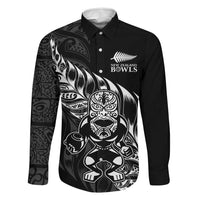 New Zealand Lawn Bowls Custom Family Matching Off Shoulder Maxi Dress and Hawaiian Shirt Black Maori Warrior Tribal Silver Fern LT9 Dad's Shirt - Long Sleeve Black - Polynesian Pride