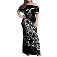 New Zealand Lawn Bowls Custom Family Matching Off Shoulder Maxi Dress and Hawaiian Shirt Black Maori Warrior Tribal Silver Fern - Polynesian Pride