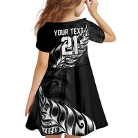New Zealand Lawn Bowls Custom Family Matching Off Shoulder Short Dress and Hawaiian Shirt Black Maori Warrior Tribal Silver Fern LT9 - Polynesian Pride