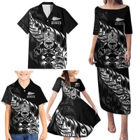 New Zealand Lawn Bowls Custom Family Matching Puletasi and Hawaiian Shirt Black Maori Warrior Tribal Silver Fern LT9 - Polynesian Pride
