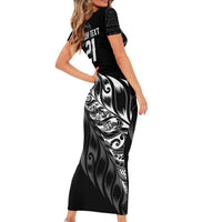 New Zealand Lawn Bowls Custom Family Matching Short Sleeve Bodycon Dress and Hawaiian Shirt Black Maori Warrior Tribal Silver Fern LT9 - Polynesian Pride