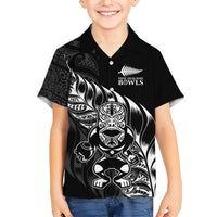 New Zealand Lawn Bowls Custom Family Matching Short Sleeve Bodycon Dress and Hawaiian Shirt Black Maori Warrior Tribal Silver Fern - Polynesian Pride