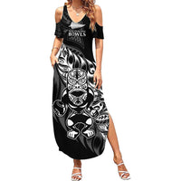 New Zealand Lawn Bowls Custom Family Matching Summer Maxi Dress and Hawaiian Shirt Black Maori Warrior Tribal Silver Fern LT9 Mom's Dress Black - Polynesian Pride