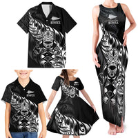 New Zealand Lawn Bowls Custom Family Matching Tank Maxi Dress and Hawaiian Shirt Black Maori Warrior Tribal Silver Fern LT9 - Polynesian Pride