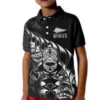 New Zealand Lawn Bowls Custom Kid Polo Shirt Black Maori Warrior Tribal Silver Fern LT9 Kid Black - Polynesian Pride