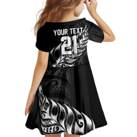 New Zealand Lawn Bowls Custom Kid Short Sleeve Dress Black Maori Warrior Tribal Silver Fern - Polynesian Pride