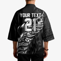 New Zealand Lawn Bowls Custom Kimono Black Maori Warrior Tribal Silver Fern - Polynesian Pride