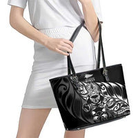 New Zealand Lawn Bowls Leather Tote Bag Black Maori Warrior Tribal Silver Fern - Polynesian Pride