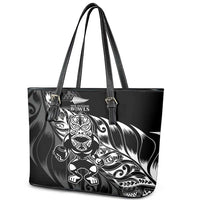New Zealand Lawn Bowls Leather Tote Bag Black Maori Warrior Tribal Silver Fern - Polynesian Pride