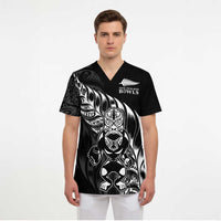 New Zealand Lawn Bowls Custom Scrub Top Black Maori Warrior Tribal Silver Fern - Polynesian Pride