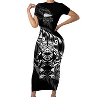 New Zealand Lawn Bowls Custom Short Sleeve Bodycon Dress Black Maori Warrior Tribal Silver Fern - Polynesian Pride