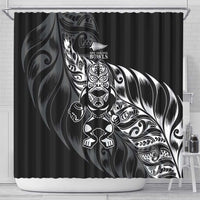 New Zealand Lawn Bowls Shower Curtain Black Maori Warrior Tribal Silver Fern - Polynesian Pride