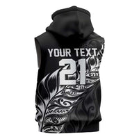 New Zealand Lawn Bowls Custom Sleeveless Zip Hoodie Black Maori Warrior Tribal Silver Fern - Polynesian Pride