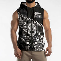 New Zealand Lawn Bowls Custom Sleeveless Zip Hoodie Black Maori Warrior Tribal Silver Fern - Polynesian Pride