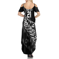 New Zealand Lawn Bowls Custom Summer Maxi Dress Black Maori Warrior Tribal Silver Fern LT9 - Polynesian Pride