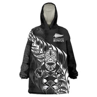 New Zealand Lawn Bowls Custom Wearable Blanket Hoodie Black Maori Warrior Tribal Silver Fern - Polynesian Pride