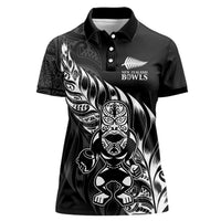 New Zealand Lawn Bowls Custom Women Polo Shirt Black Maori Warrior Tribal Silver Fern LT9 Female Black - Polynesian Pride