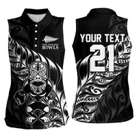 New Zealand Lawn Bowls Custom Women Sleeveless Polo Shirt Black Maori Warrior Tribal Silver Fern - Polynesian Pride