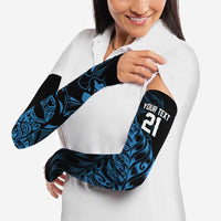 New Zealand Lawn Bowls Custom Arm Sleeves Blue Maori Warrior Tribal Silver Fern - Polynesian Pride