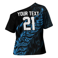 New Zealand Lawn Bowls Custom Cross Shoulder Shirt Blue Maori Warrior Tribal Silver Fern LT9 - Polynesian Pride