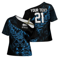 New Zealand Lawn Bowls Custom Cross Shoulder Shirt Blue Maori Warrior Tribal Silver Fern LT9 - Polynesian Pride