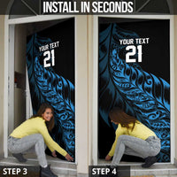 New Zealand Lawn Bowls Custom Door Cover Blue Maori Warrior Tribal Silver Fern - Polynesian Pride