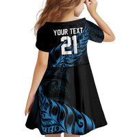 New Zealand Lawn Bowls Custom Family Matching Off Shoulder Maxi Dress and Hawaiian Shirt Blue Maori Warrior Tribal Silver Fern LT9 - Polynesian Pride