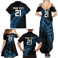 New Zealand Lawn Bowls Custom Family Matching Summer Maxi Dress and Hawaiian Shirt Blue Maori Warrior Tribal Silver Fern LT9 - Polynesian Pride