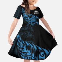 New Zealand Lawn Bowls Custom Family Matching Tank Maxi Dress and Hawaiian Shirt Blue Maori Warrior Tribal Silver Fern LT9 Daughter's Dress Blue - Polynesian Pride
