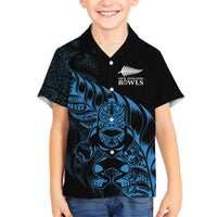 New Zealand Lawn Bowls Custom Kid Hawaiian Shirt Blue Maori Warrior Tribal Silver Fern LT9 Kid Blue - Polynesian Pride