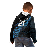 New Zealand Lawn Bowls Custom Kid Hoodie Blue Maori Warrior Tribal Silver Fern - Polynesian Pride