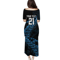 New Zealand Lawn Bowls Custom Puletasi Blue Maori Warrior Tribal Silver Fern - Polynesian Pride