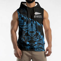 New Zealand Lawn Bowls Custom Sleeveless Hoodie Blue Maori Warrior Tribal Silver Fern - Polynesian Pride