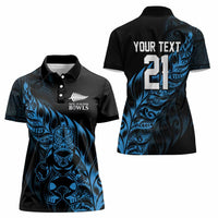 New Zealand Lawn Bowls Custom Women Polo Shirt Blue Maori Warrior Tribal Silver Fern LT9 - Polynesian Pride