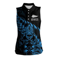 New Zealand Lawn Bowls Custom Women Sleeveless Polo Shirt Blue Maori Warrior Tribal Silver Fern - Polynesian Pride