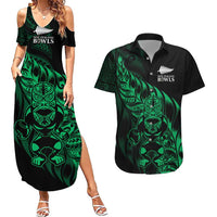 New Zealand Lawn Bowls Custom Couples Matching Summer Maxi Dress and Hawaiian Shirt Green Maori Warrior Tribal Silver Fern LT9 Green - Polynesian Pride