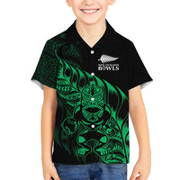 New Zealand Lawn Bowls Custom Family Matching Long Sleeve Bodycon Dress and Hawaiian Shirt Green Maori Warrior Tribal Silver Fern LT9 Son's Shirt Green - Polynesian Pride