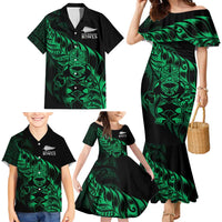 New Zealand Lawn Bowls Custom Family Matching Mermaid Dress and Hawaiian Shirt Green Maori Warrior Tribal Silver Fern LT9 - Polynesian Pride