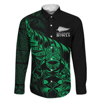 New Zealand Lawn Bowls Custom Family Matching Mermaid Dress and Hawaiian Shirt Green Maori Warrior Tribal Silver Fern LT9 Dad's Shirt - Long Sleeve Green - Polynesian Pride