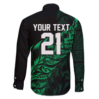 New Zealand Lawn Bowls Custom Family Matching Off The Shoulder Long Sleeve Dress and Hawaiian Shirt Green Maori Warrior Tribal Silver Fern - Polynesian Pride