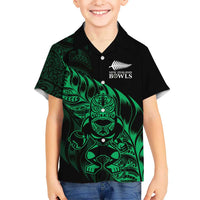 New Zealand Lawn Bowls Custom Family Matching Off Shoulder Maxi Dress and Hawaiian Shirt Green Maori Warrior Tribal Silver Fern LT9 Son's Shirt Green - Polynesian Pride