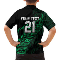 New Zealand Lawn Bowls Custom Family Matching Off Shoulder Short Dress and Hawaiian Shirt Green Maori Warrior Tribal Silver Fern LT9 - Polynesian Pride
