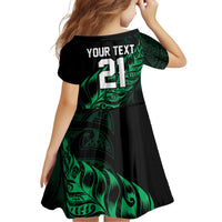 New Zealand Lawn Bowls Custom Family Matching Off Shoulder Short Dress and Hawaiian Shirt Green Maori Warrior Tribal Silver Fern LT9 - Polynesian Pride