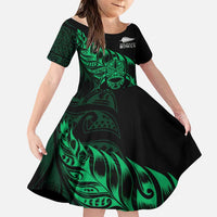 New Zealand Lawn Bowls Custom Family Matching Summer Maxi Dress and Hawaiian Shirt Green Maori Warrior Tribal Silver Fern LT9 Daughter's Dress Green - Polynesian Pride