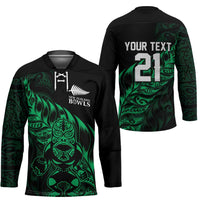 New Zealand Lawn Bowls Custom Hockey Jersey Green Maori Warrior Tribal Silver Fern - Polynesian Pride