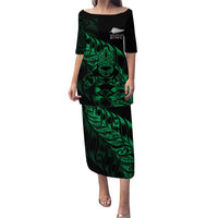 New Zealand Lawn Bowls Custom Puletasi Green Maori Warrior Tribal Silver Fern LT9 Long Dress Green - Polynesian Pride