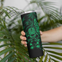 New Zealand Lawn Bowls Custom Skinny Tumbler Green Maori Warrior Tribal Silver Fern - Polynesian Pride