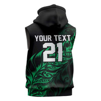 New Zealand Lawn Bowls Custom Sleeveless Hoodie Green Maori Warrior Tribal Silver Fern - Polynesian Pride